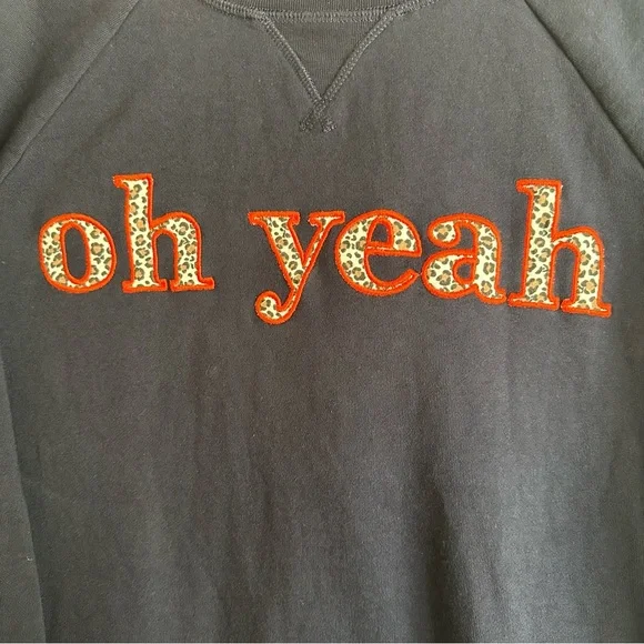 Boden “Oh Yeah” Sweatshirt, Navy, Leopard Print lettering, Women’s Size Large - Picture 3 of 9